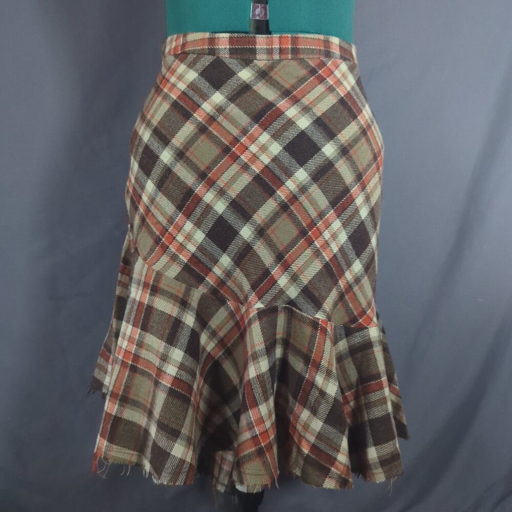 Forever 21 Plaid Asymmetrical High Low Skirt Brown Rust Wool Blend M